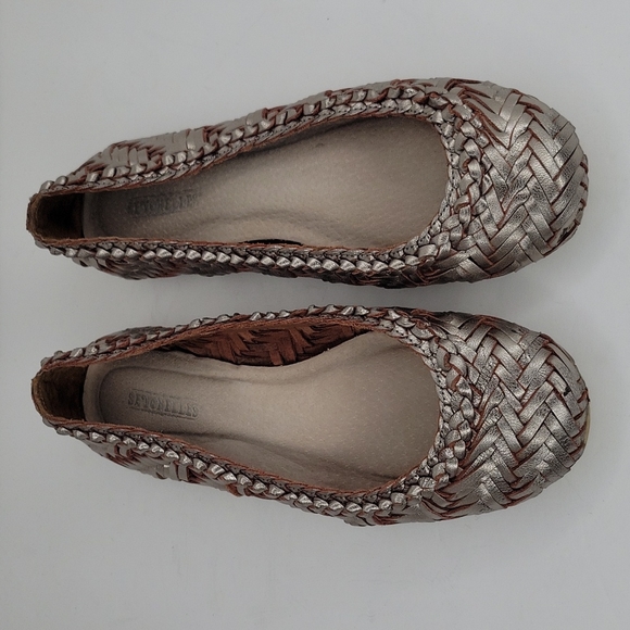 SEYCHELLES Pewter Ballet Flats Woven Metallic Leather 7M - Picture 2 of 16